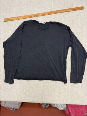 MNML Mens Large Dark Grey Vintage Washed Long Sleeve Raw Edge T-Shirt Tee L